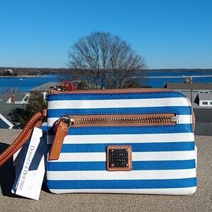 NEW, D&B Mariner Stripe Coated Cotton Wristlet Clutch Bag